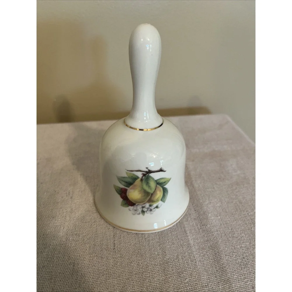Sleeping Cat Porcelain Figurine & Bell (Formalities) Fruit Motif with Gold
